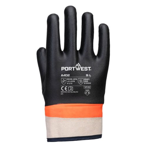 A402K1RL Portwest Duplán mártott PVC kesztyű; homok bevonattal