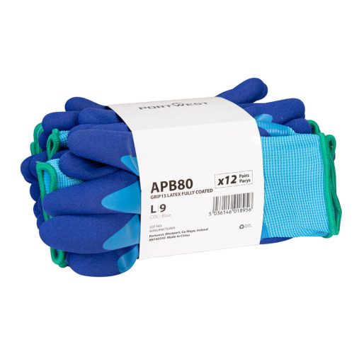 APB80B4RL Portwest Grip 13 Latex teljesen bevont kesztyű (12 pár)